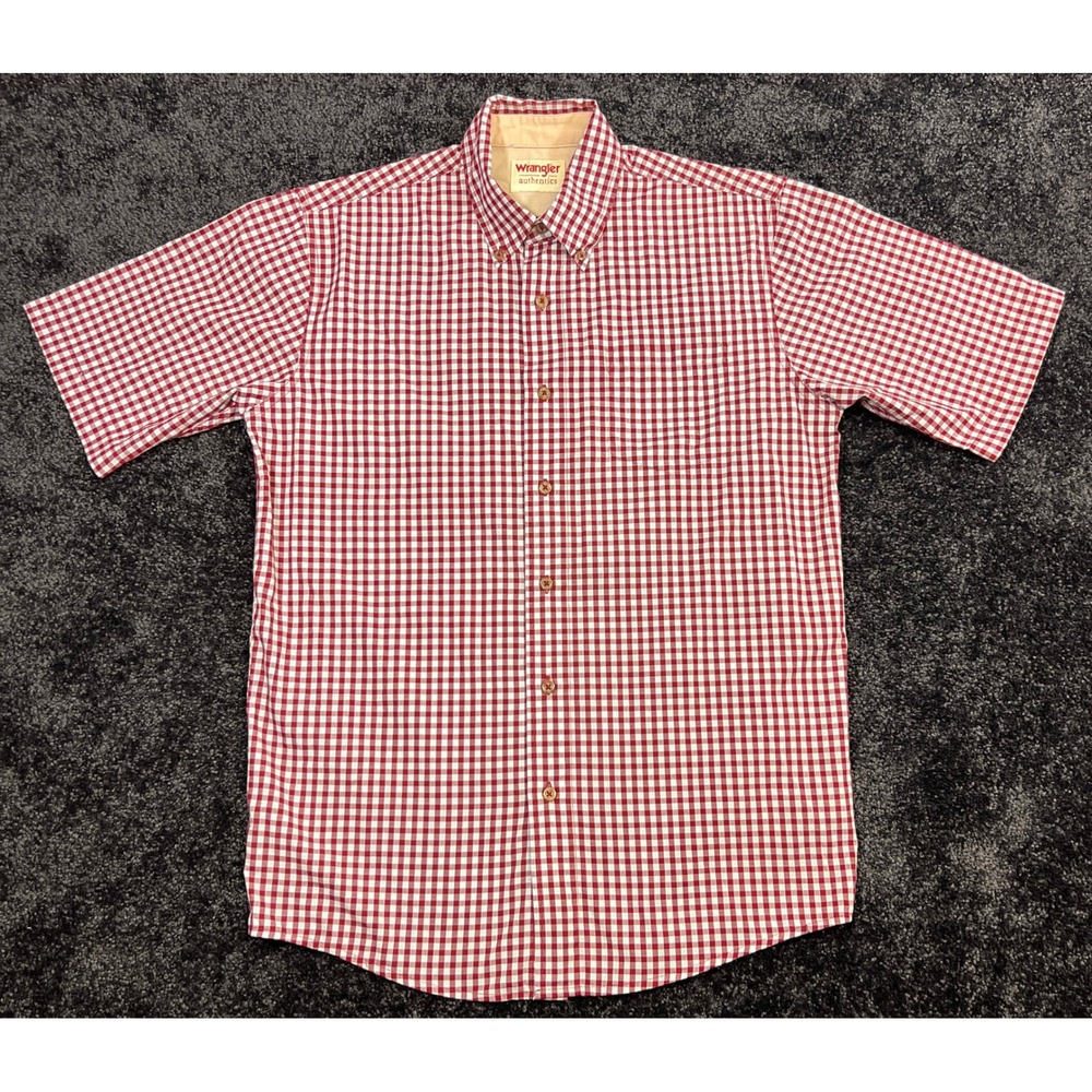Wrangler Authentics Mens Small Red Gingham Check Short Sleeve Button Up Shirt